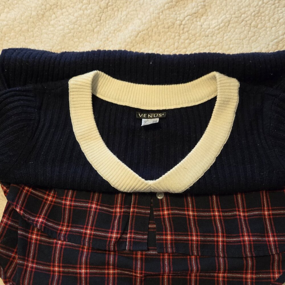 Venus Navy And Red Twofer Color Block Sweater - S… - image 4